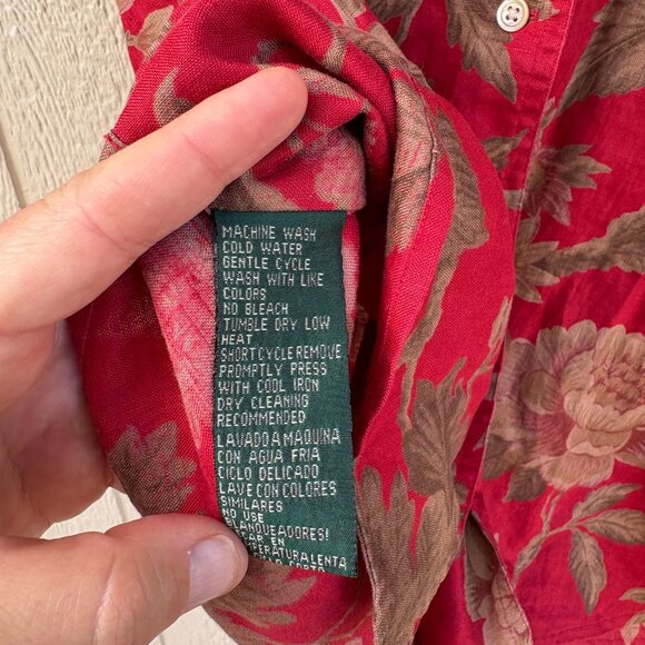 Lauren Ralph Lauren Linen Camp Shirt Women's Small Petite Red Floral Utility - Picture 5 of 8